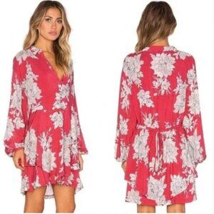 Free People Red Floral Print Shake It Dress Tie Waist, Small
